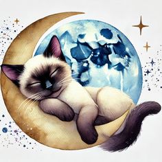 a painting of a cat sleeping on the moon