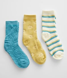 Muk Luks 3 Pack Terry Cloth Socks - Cream/Yellow/Blue , Women's Springfloralpack Crew socks Fits shoe sizes 6-11. 85% Cotton 13% Polyester 2% Spandex. Machine wash cold. Only non-chlorine bleach when needed. Tumble dry low. Apparel & Accessories Texture Socks, Clothing Subscription, Summer Sock, Sock Packs, Cream Yellow, Cozy Socks, Winter Socks, Women's Socks, Socks For Women