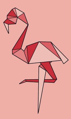 an origami style flamingo bird on a pink background with the word love written below it