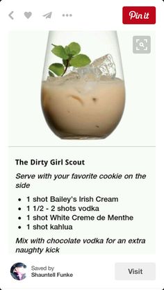 the dirty girl scout recipe is displayed on an iphone screen, with instructions for how to make it