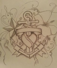 an anchor and heart tattoo design on paper