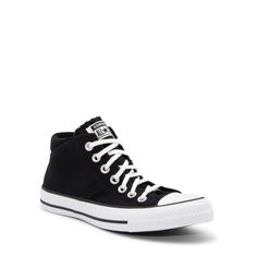 Sporty and casual, these women's Converse Chuck Taylor All Star Madison black mid-top fashion athletic shoes are made with a long-lasting canvas upper and are designed with a protective toe bumper. These mid-top sneakers have a lace-up closure, a padded collar, ventilating eyelets on the side, and a traction enhancing outsole. | Converse Women's Chuck Taylor All Star Madison Sneaker in Black Size 11 Medium Fashion Athletic Shoes, Alt Shoes, Converse High Top, Mid Top Sneakers, High Top Sneaker, Women's Converse, Shoe Company, Mid Top, Converse Chuck Taylor All Star