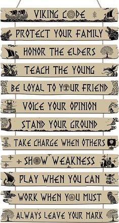 a wooden sign that says viking code protect your family and teach the kids how to use them