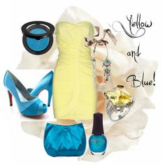 Yellow ruched dress and blue