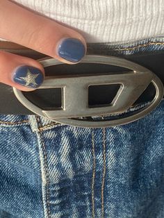 #nails #nailinspo #bluenails #starnails #stargirl #diesel #dieselbelt Diesel Nails, Star Buckle Belt, Diesel Belt, Diesel Heels Silver, Diesel Belt Silver, Star Nails, Star Girl, Blue Nails, Short Nails