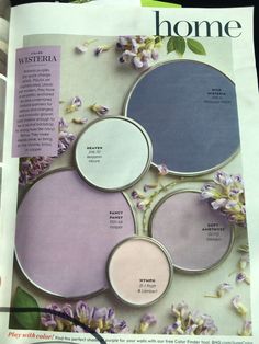 an article in the magazine shows three different shades of paint and one is blue with purple flowers