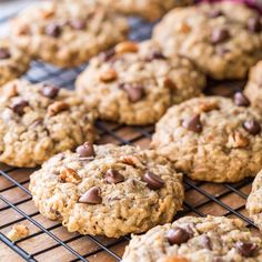 chocolate chip cookies cooling on a wire rack