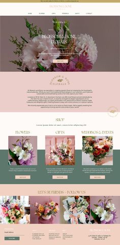 an image of a website page with flowers on the front and back pages, all in different colors