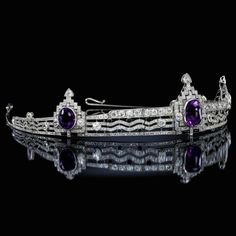 An amethyst, sapphire, onyx and diamond bandeau, Cartier, 1920s | Sotheby’s Real Tiaras, Amethyst Tiara, Lavender Crown, Tiara For Bride, Amethyst Crown