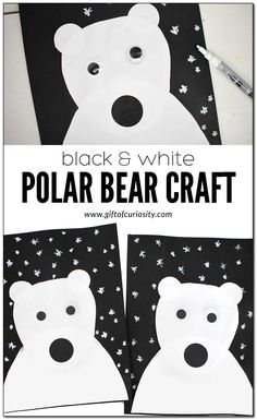 the polar bear craft is made with black and white paper, which has stars on it