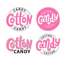 cotton candy logo and stickers in pink, black and white with the words cotton candy printed on them