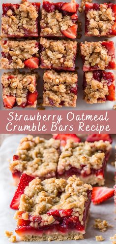 strawberry oatmeal crumble bars recipe with text overlay