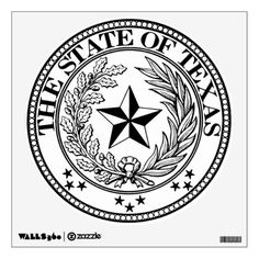 the state of texas seal is shown in black and white, with stars on it