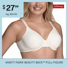 Designed to provide full coverage and support with back-smoothing technology, our contour bra from vanity fair is a must-have for everyday wear.Lightly Lined Stretch PadsDouble-knit Fabrication In WingsSoft MicrofiberBuilt-up Leotard Back With Three HooksElegant Appliqué Detail At FrontManufacturer's Style #76380Bra Type: Underwire, Full CoverageFeatures: Adjustable Straps, Padded, Tag Free, Lace Trim, Stretch Fabric, Seamless, Back SmoothingClosure Type: Back Closure, Hook & EyeSupport: Medium… Coverage Bras, Full Coverage Bra, Full Figured, Underwire Bra, Vanity Fair, Leotards, Lace Trim, Stretch Fabric, Adjustable Straps