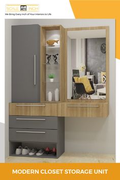 the modern closet storage unit is open and ready for someone to use it in their home