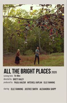 the poster for all the bright places, featuring two people standing in front of a tree