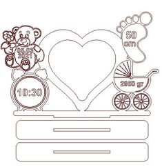 a heart shaped cutout with an image of a baby carriage and teddy bear on it