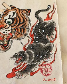 Traditional Japanese Tiger Tattoo, Traditional Japanese Tiger, White Tiger Tattoo, Panther Tattoos, Traditional Tiger Tattoo, Japan Dragon, Panther Tattoo