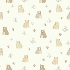 an animal themed wallpaper with bears and mushrooms