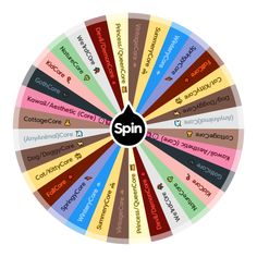 the spin wheel has many different colors and words in each section, including letters that spell out