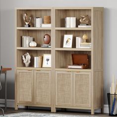 a wooden bookcase filled with lots of books