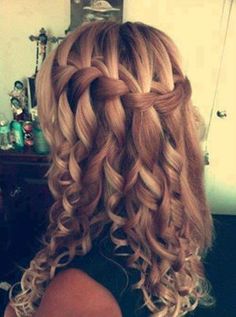 Hair Styles. This looks gorgeous! Curly Waterfall Braid, Waterfall Braid With Curls, Waterfall Braid Hairstyle, Braids With Curls, Homecoming Hairstyles, Long Curly, Great Hair, Hair Dos