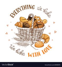 bread in a basket with love lettering