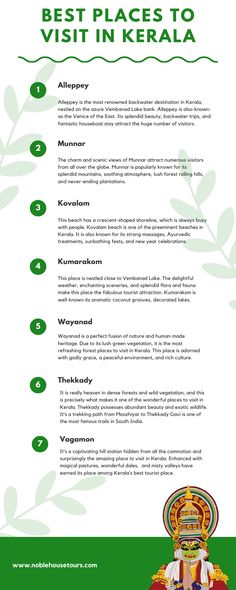 the best places to visit in kerala, malaysia info sheet with green leaves