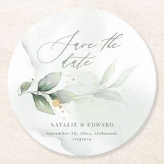 save the date card with watercolor leaves