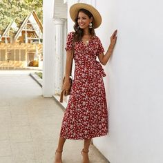 Ruffle Midi Dress, Ruched Midi Dress, Printed Long Dresses, Midi Short Sleeve Dress, Long Summer Dresses, Floral Short, Floral Ruffle, Women Long Dresses, Boho Maxi Dress