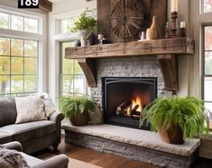 a living room filled with furniture and a fire place in the middle of a room