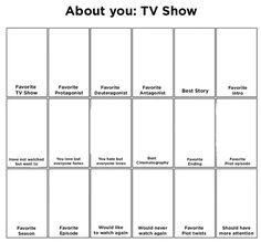 the tv show chart with words and pictures for each one, including two different shows