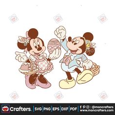 mickey and minnie mouse with easter eggs in their hands disney characters svg files for cricture