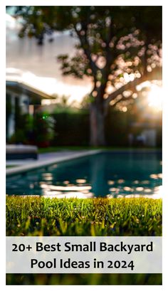 a small backyard pool with grass and trees in the background, text reads 20 + best small backyard pool ideas in 2014