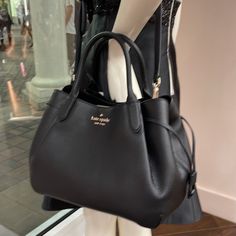 Kate Spade New York Dumpling Large Satchel Black Measurements 10" W X 9" H X 6.8" D Exterior: Front And Back Slip Pockets 10" W (At Top) 14.125" W (At Widest) Handle Drop: 5.125" Features Strap Drop: 22 Closure Type: Magnetic Snap And Zipper Closures Dust Bag Included: No Interior: Back Zip Pocket Materials Pebbled Leather Lining: Two Way Spade Jacquard Lining Style Number K8134 Color: Black Kate Spade Aesthetic Bag, Kate Spade Aesthetic, Dream Purse, Kate Spade Bag Black, Kate Spade Satchel, Kate Spade Cameron Street, Brown Satchel, Ostrich Leather, Bags Aesthetic