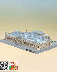 an architectural model of a large building with a blue roof and glass dome on top