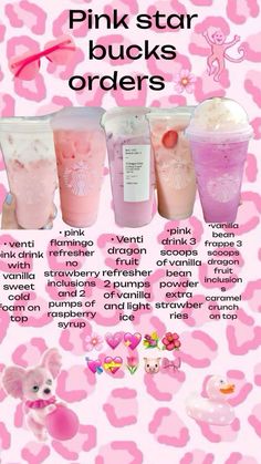 the pink star drinks order is shown in this ad for barbie's ice cream