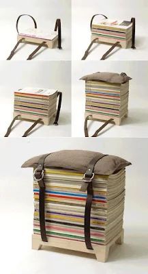 four different views of a stack of books with straps attached to the top and bottom