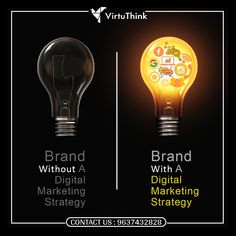 two light bulbs with the words brand without a digital marketing strategy and brand without a digital marketing strategy