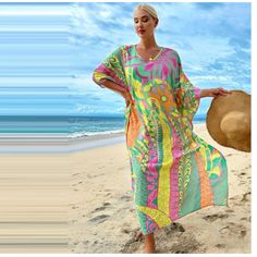 Brand New W/O Tag 95% Polyester, 5% Elastane Shoulder 43.3" Chest 65.7" Length 53.1" Multicolor Long Sleeve Vacation Dresses, Long Sleeve Multicolor Dresses For Vacation, Colorful V-neck Beach Dress, Pink V-neck Dresses For Vacation, Multicolor V-neck Maxi Dress For Beach, Vibrant Green Vacation Dress, Vibrant Green Dress For Vacation, Colorful Patterned Green Maxi Dress For Summer, Green Summer Maxi Dress With Colorful Pattern