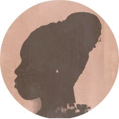 the silhouette of a woman's head in front of a pink circle