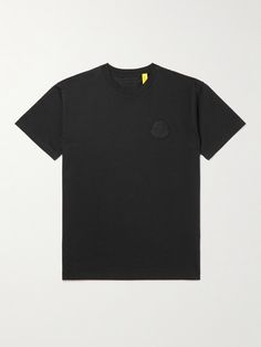 This T-shirt is from Moncler Genius' latest '2 Moncler 1952' collection. It's designed for a slightly loose fit and made from black cotton-jersey that feels lightweight. The chest is appliquéd with a felt version of the brand's rooster motif. Luxury Black Designer Logo T-shirt, Luxury Black Crew Neck T-shirt, Black Designer Logo Crew Neck T-shirt, Moncler Men, Moncler Genius, Men Tshirt, Plain Tshirt