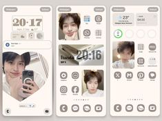 three mobile phone screens showing the same person's face and number, with different pictures on them