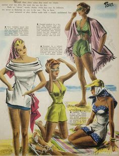 1950s Swimwear, Futuristic Vintage, Vintage Beachwear, 60s Vintage Fashion, 1950s Clothing, 1950s Fashion Women, Vintage Illustration Art