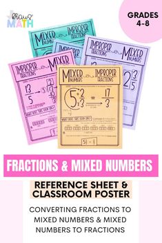 fractions and mixed numbers poster with text