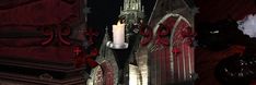 two pictures one with a candle and the other with an image of a gothic church