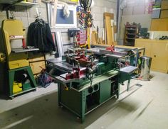 a workbench in a garage with lots of tools