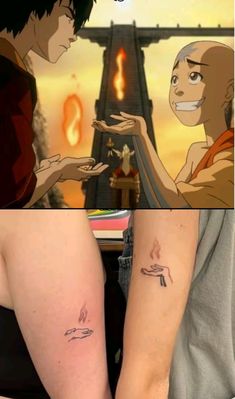 two pictures with one showing the same tattoo