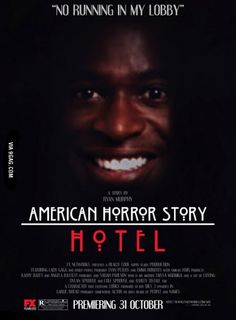 the movie poster for american horror story hotel, which features an image of a smiling man