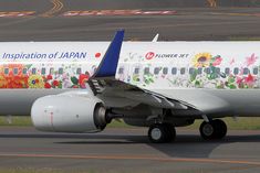 an airplane with flowers painted on the side